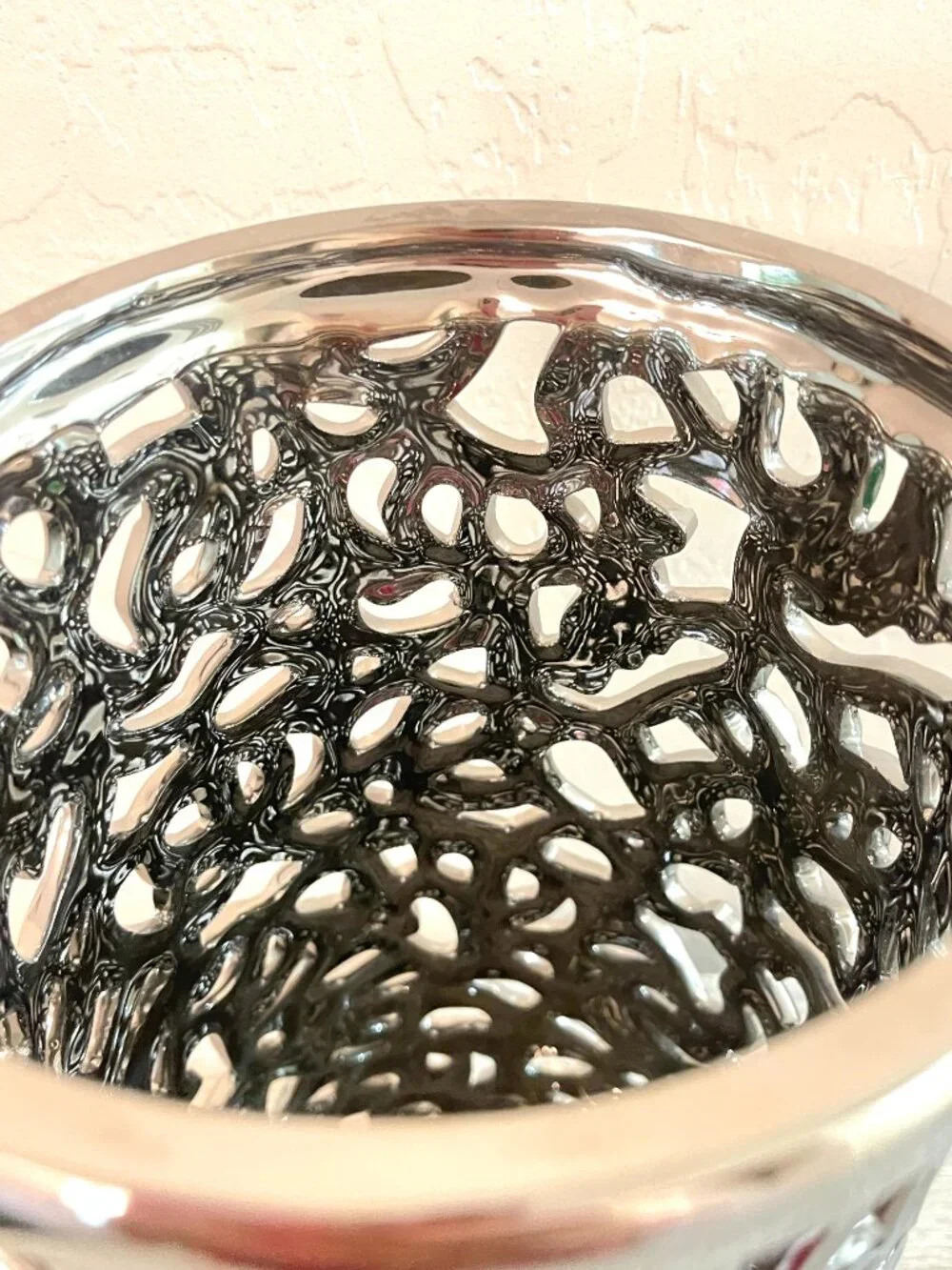 Silver Vase Open Cut Out Open Design Ceramic